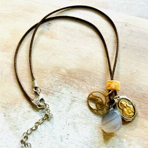 Brown striped agate and Gold Pendant Necklace